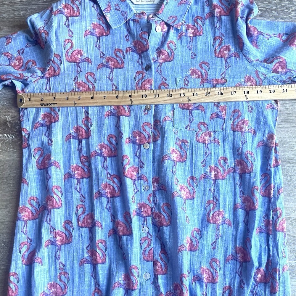 Soft Surroundings Flamingo Shirt Medium Button Down Long Sleeve Blouse New - Picture 3 of 7